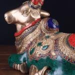 Brass Sitting Nandi Right Leg Raised Stonework - Sacred Bull Temple Art | Jaipurio